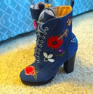 Denim Embroidery Booties